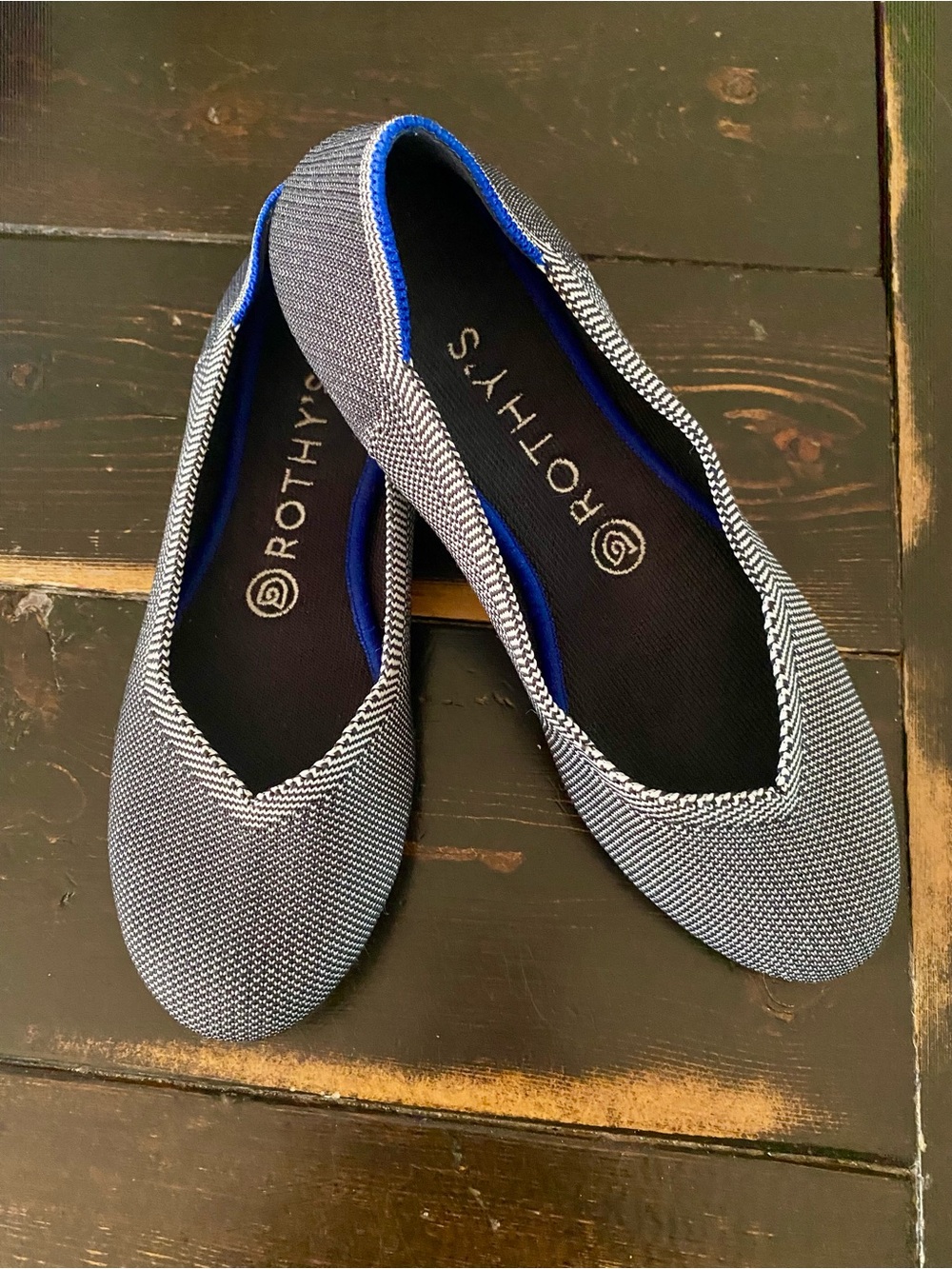 Rothy's Navy and White Knit Ballet Flats with Blue Trim